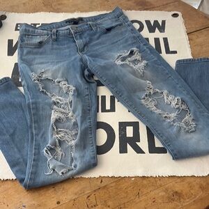 Flying Monkey Blue Skinny Jeans with Distressed Details